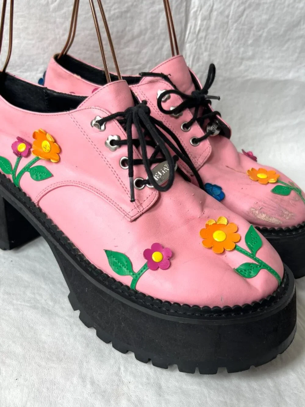 Delias Dolls Kill Pink Flower Platform Oxford Shoes womens size 10 block heel